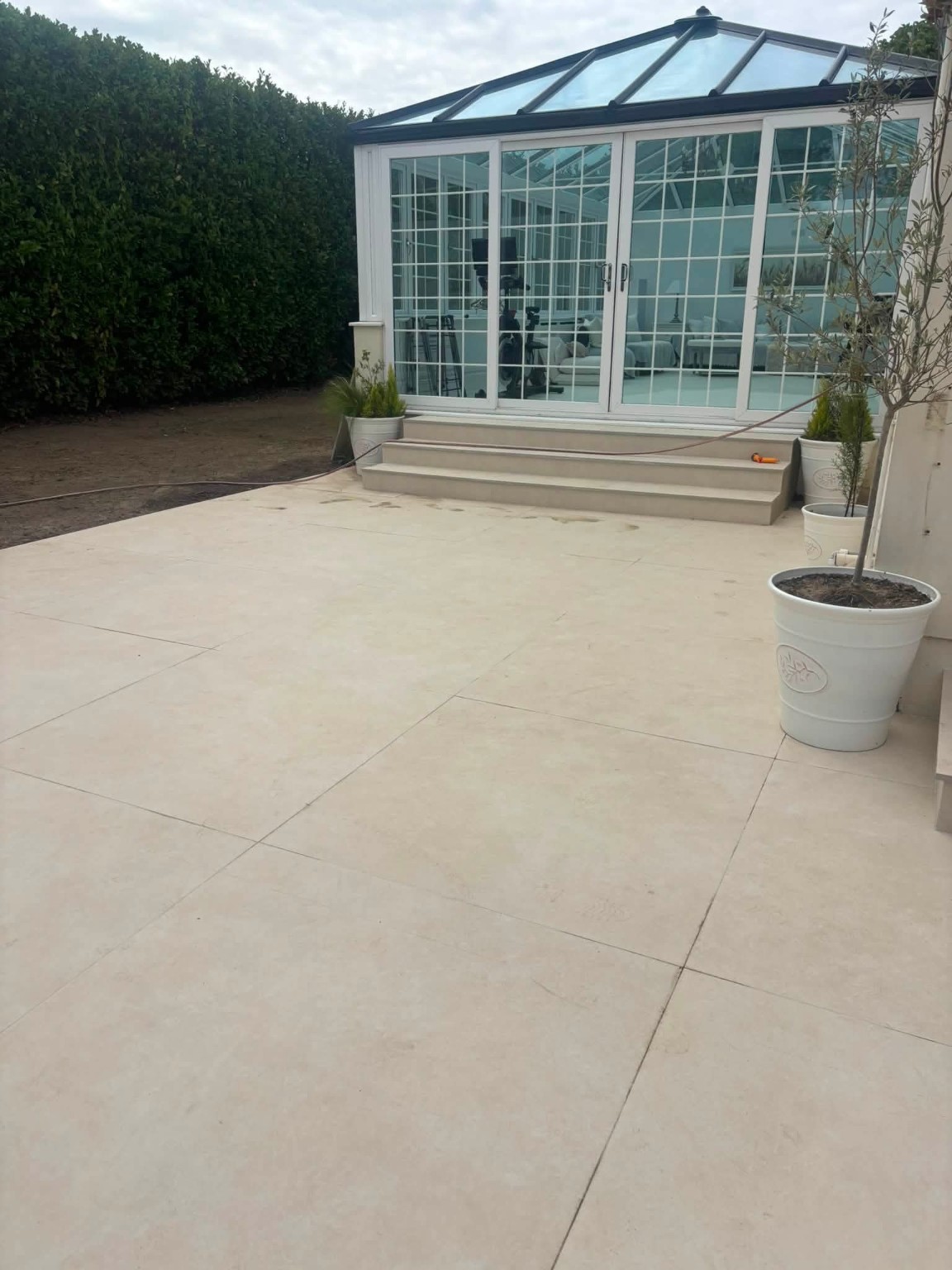 Close-up of stone-tiled steps and outdoor paving
